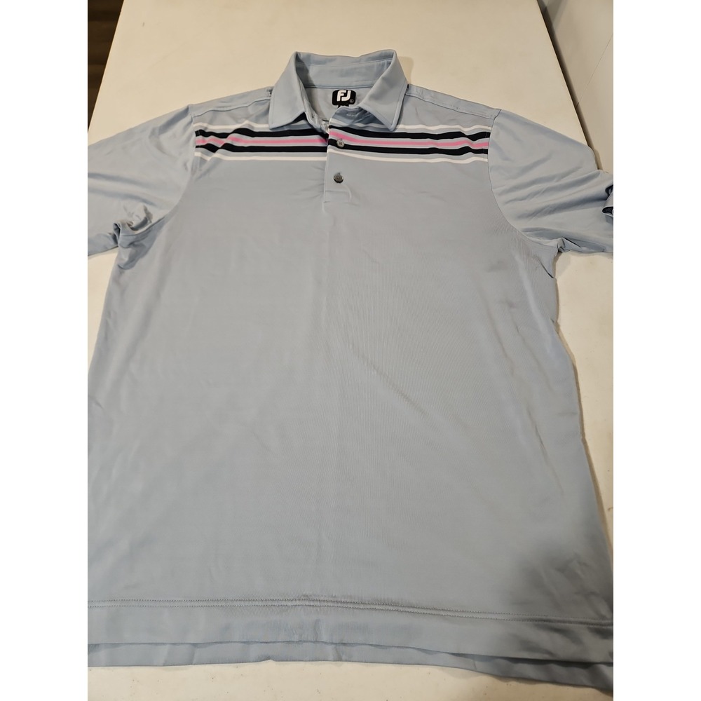 FootJoy Golf Polo Shirt Mens Large Light Blue Chest Stripe EUC(743